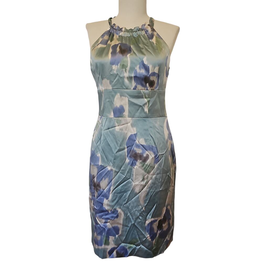 NWT Ann Taylor Silk Halter Dress Womens 4 Petite Watercolor Blue Green Wedding